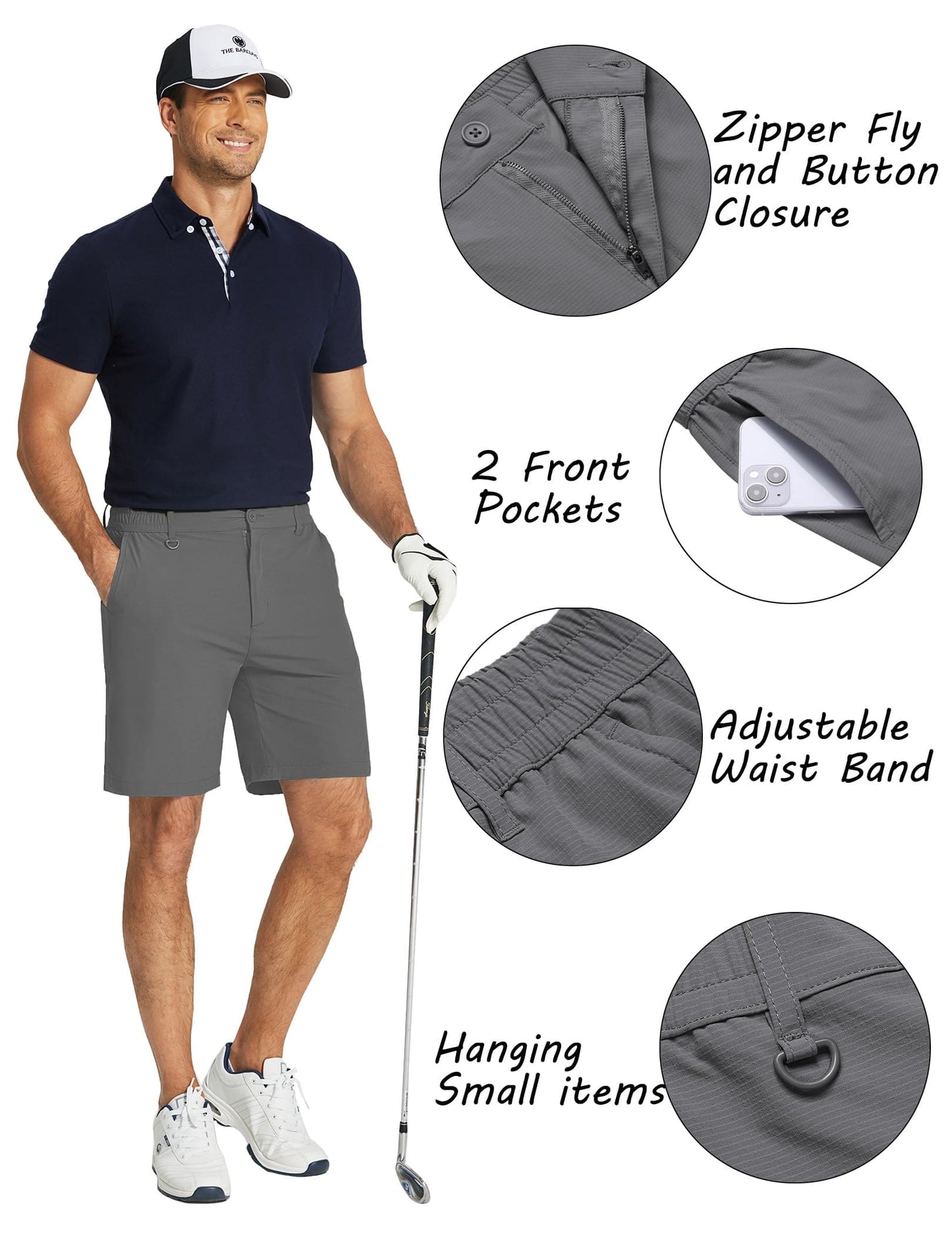 COOFANDY Mens Golf Shorts 8 inch Lightweight Hiking Travel Summer Shorts Quick Dry Casual Work Dress Shorts Dark Grey