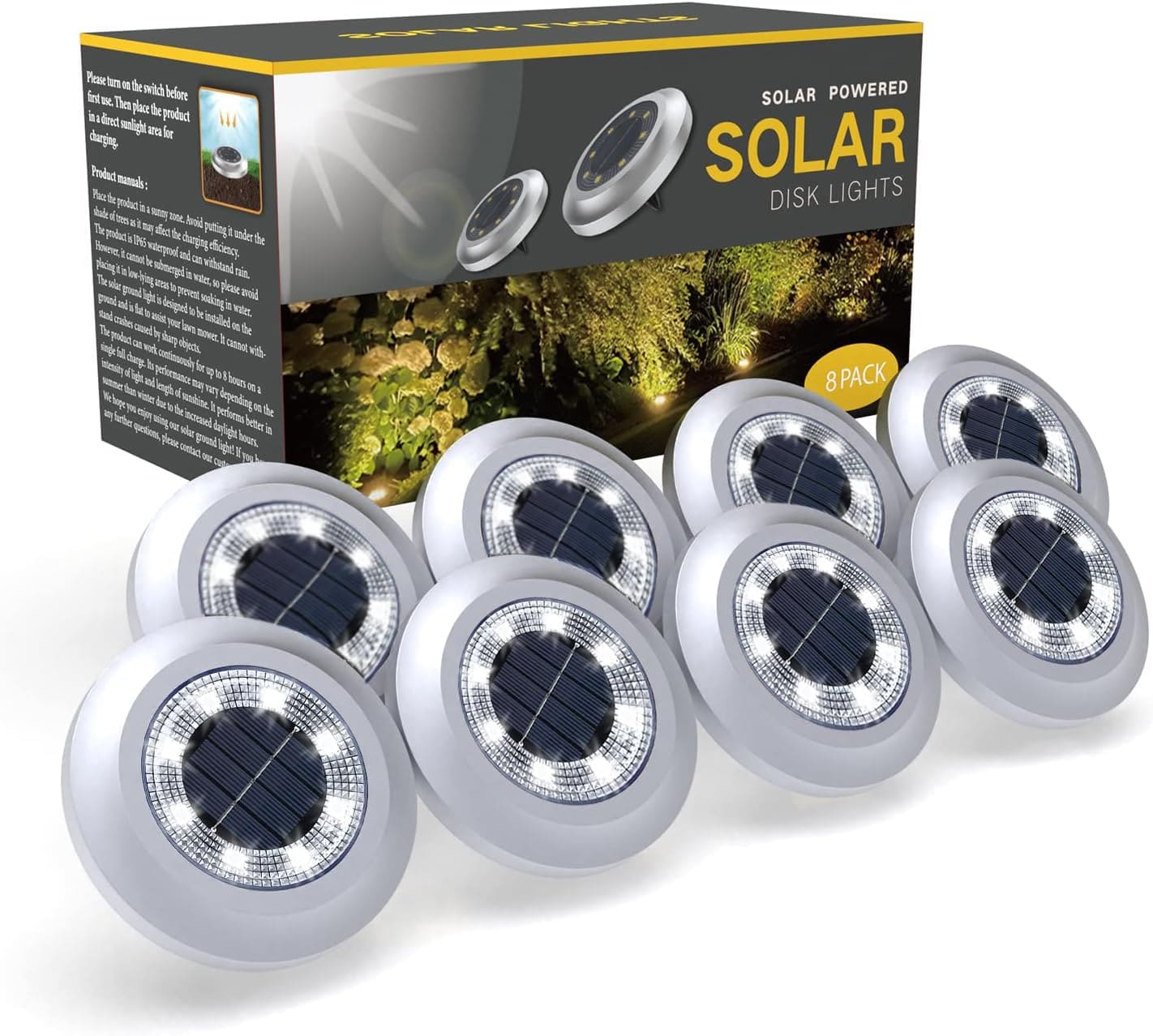 Torchtree 2023 Upgraded Solar Lights Outdoor Garden, Solar Ground Lights, Disk Lights Decking Lights Solar Powered for Lawn Pathway Yard Landscape Walkway（8 Pack Bright White