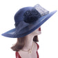 Lawliet Womens Wedding Church Wedding Occasion Wide Brim Sun Formal Royal Ascot Hat (Navy Blue)