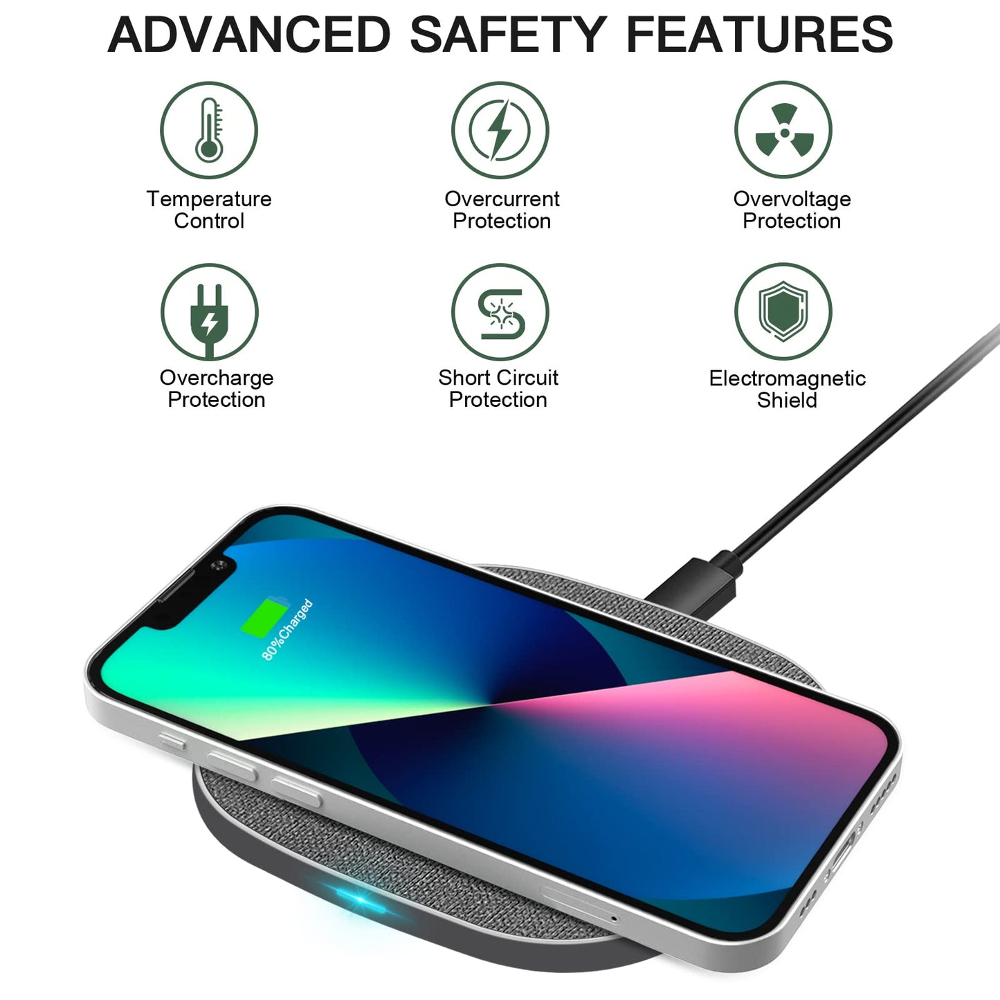 Wireless Charger, Wireless Charging Pad for iPhone 16/15/14/13/12/11/Pro Max/XR/X,15W Max Fast Wireless Charger for Samsung Galaxy S24/S23/S22/S21/S20/S10,HUAWEI Mate RS/P30 Pro and other Qi Phone