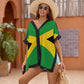 Jamaican Flag Women's Beach Cover up Swimsuit Soft Fabric with Bohemian Style Print for Beach Swimwear, Summer Casual Loose Sun Dress