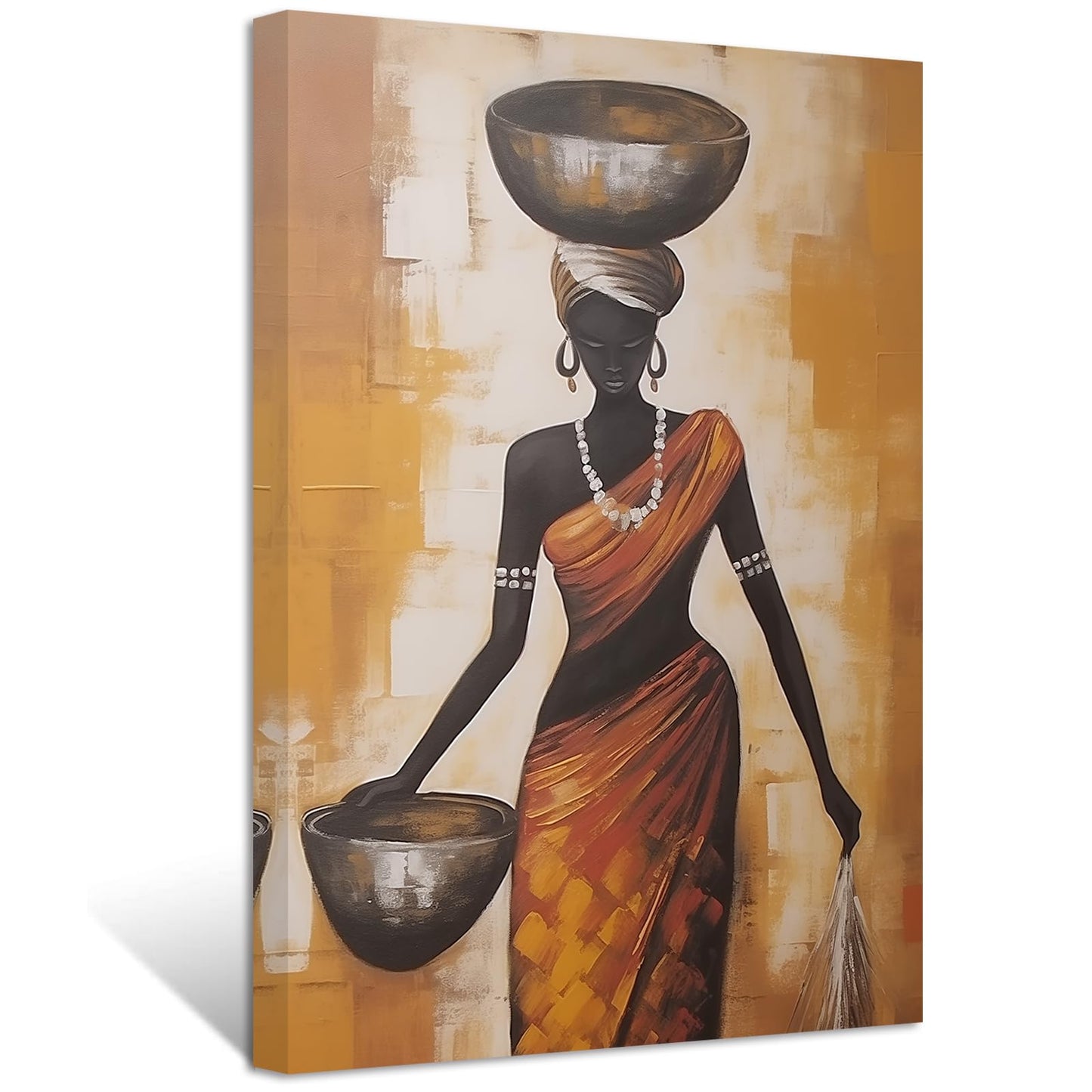 ZXHYWYM African Women Canvas Wall Art Traditional Black Girl Portrait Painting Prints Africa Tribal Ethnic Ancient Tribe Picture Retro Style Artwork Decor(Picture-1, (12.00" x 18.00"))