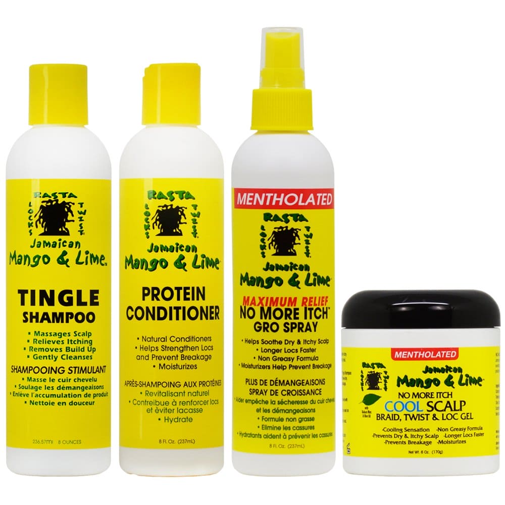 Jamaican Mango & Lime Cooling Scalp Care 4-piece "Set" (Shampoo, Conditioner, Maximum Relief Spray 8 oz, Cool Scalp Braid and Twist & Loc Gel)