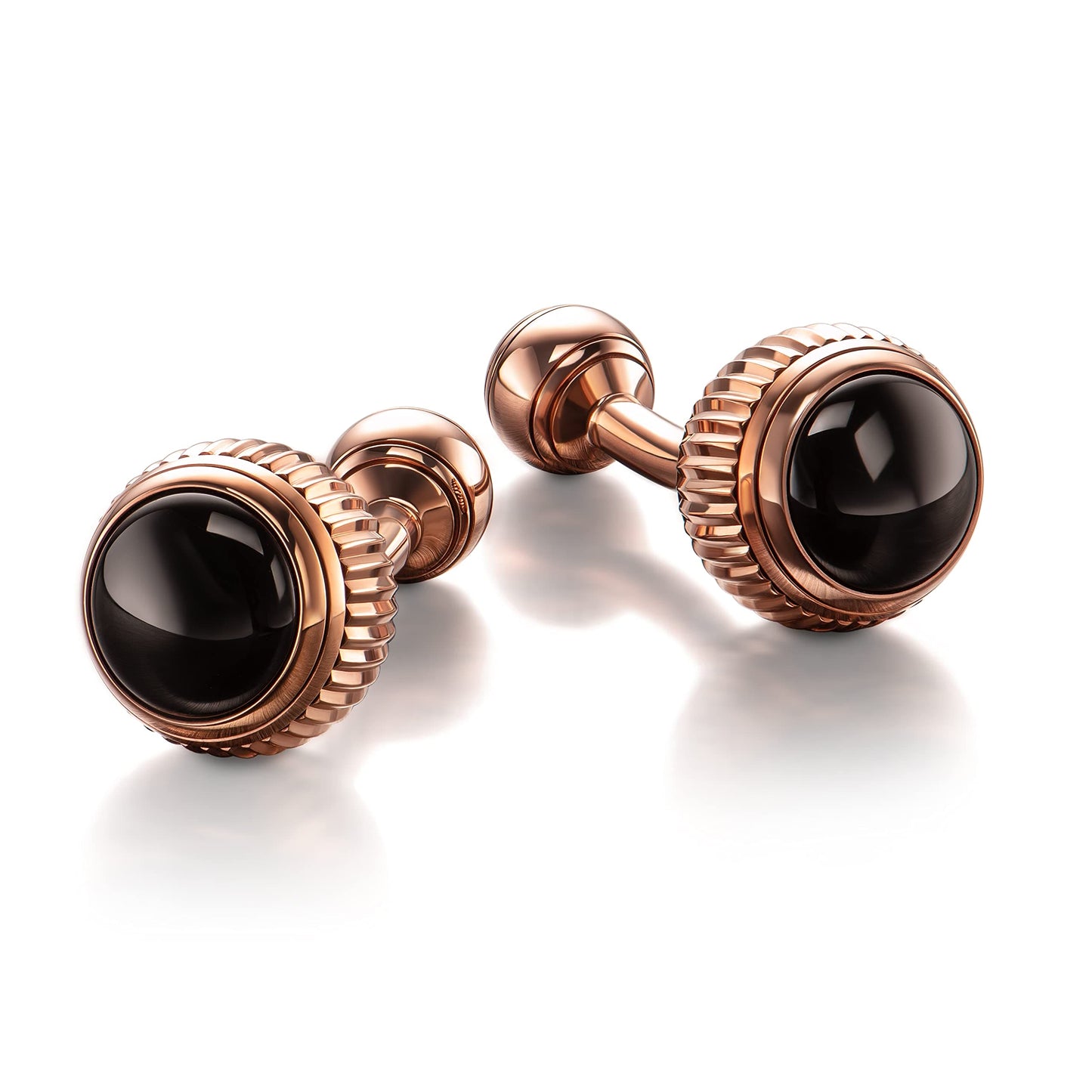 Colibri Hamilton Cufflinks For Men - Designer Cufflinks with Black Onyx Stone Inlay - Ball Return Closure - Polished Stainless Steel with Rose Gold Finish - Gift Box