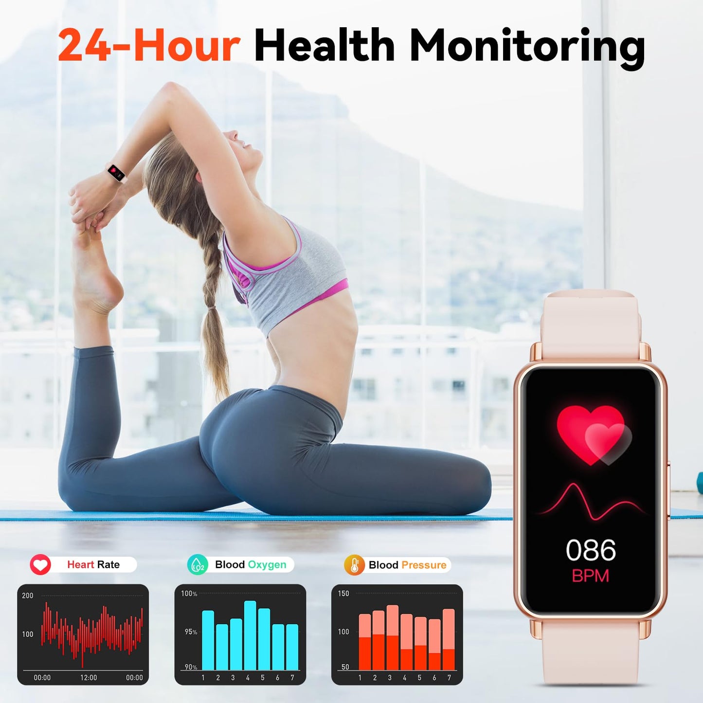 Smart Watches for Women, Fitness Tracker with 1.47" Touchscreen, 24/7 Heart Rate/Sleep Monitor/Calorie Monitor, 100+ Sports Modes Activity Trackers,Smart Watch Compatible with Android iOS Pink