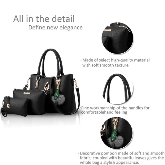 NICOLE&DORIS Fashion 3 PCS Bag Handbag Shoulder Women Bag Crossbody Totes Messenger Soft PU Leather Black