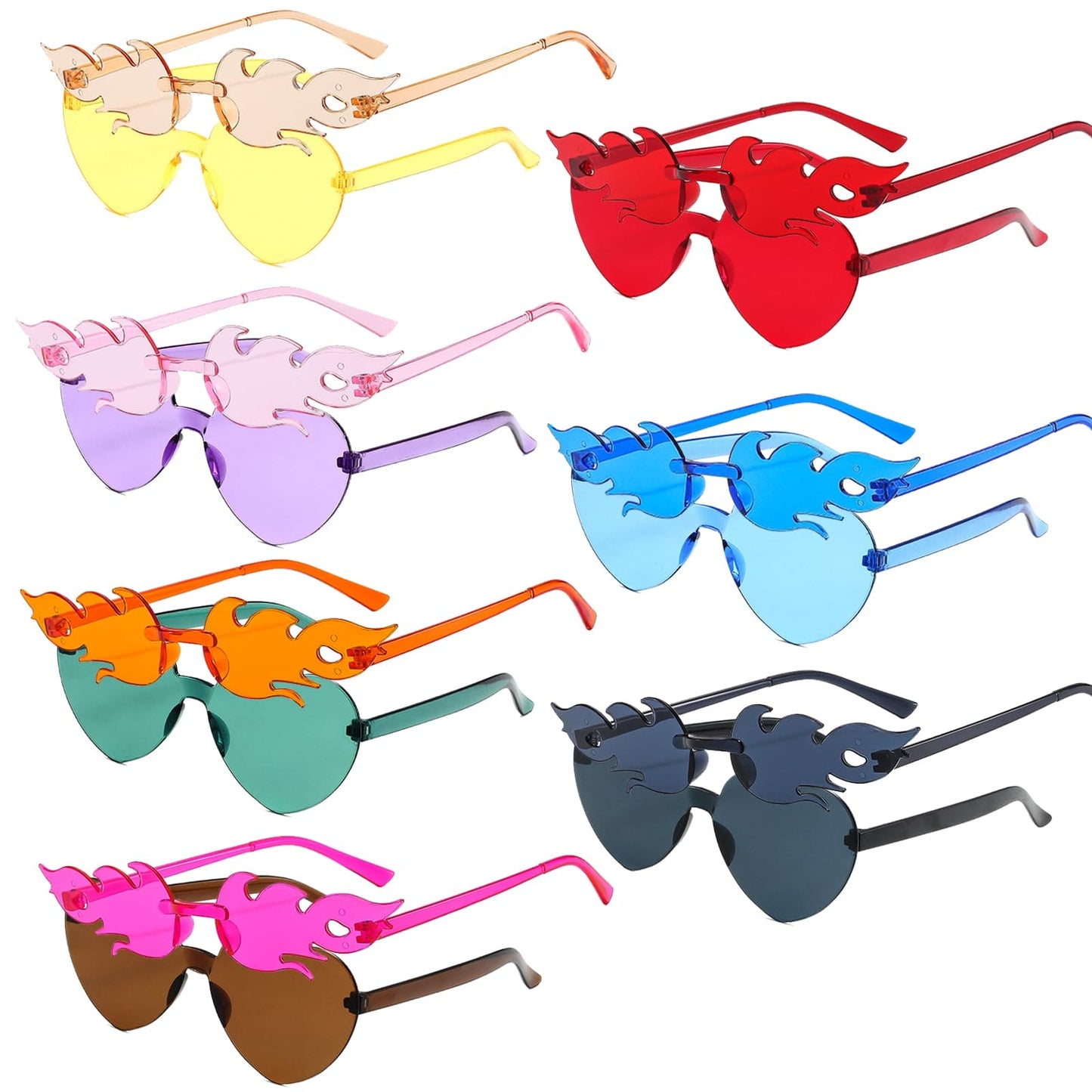 BDSHUNBF 14 PCS Party Glasses, Heart Shaped Sunglasses Rimless Heart Sunglasses Love Heart Sunglasses Heart-shaped Flame Sunglasses for Adults and Kids