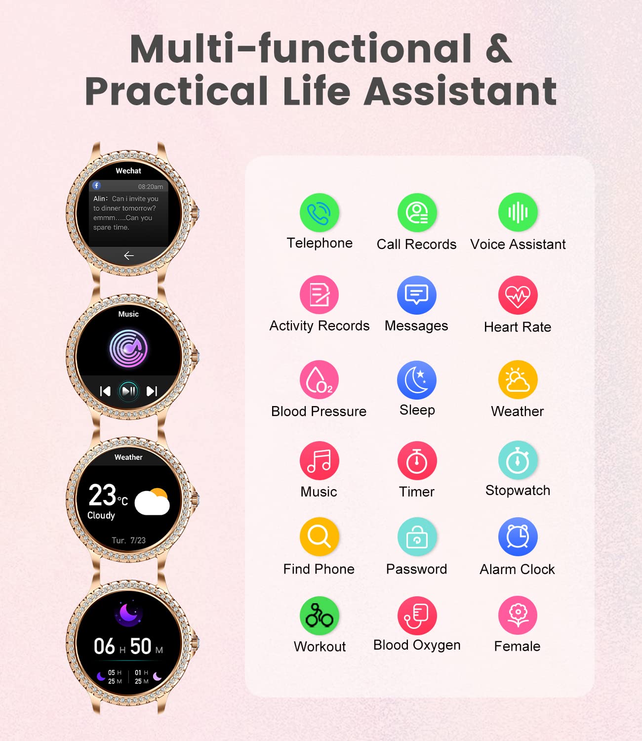 LIGE Smart Watch for Women, Bluetooth Call 1.32" Ladies Fitness Watch with Blood Pressure/Oxygen/Heart Rate Monitor Pedometer, IP67 Waterproof Sports Smartwatch Compatible for Android iOS Phones