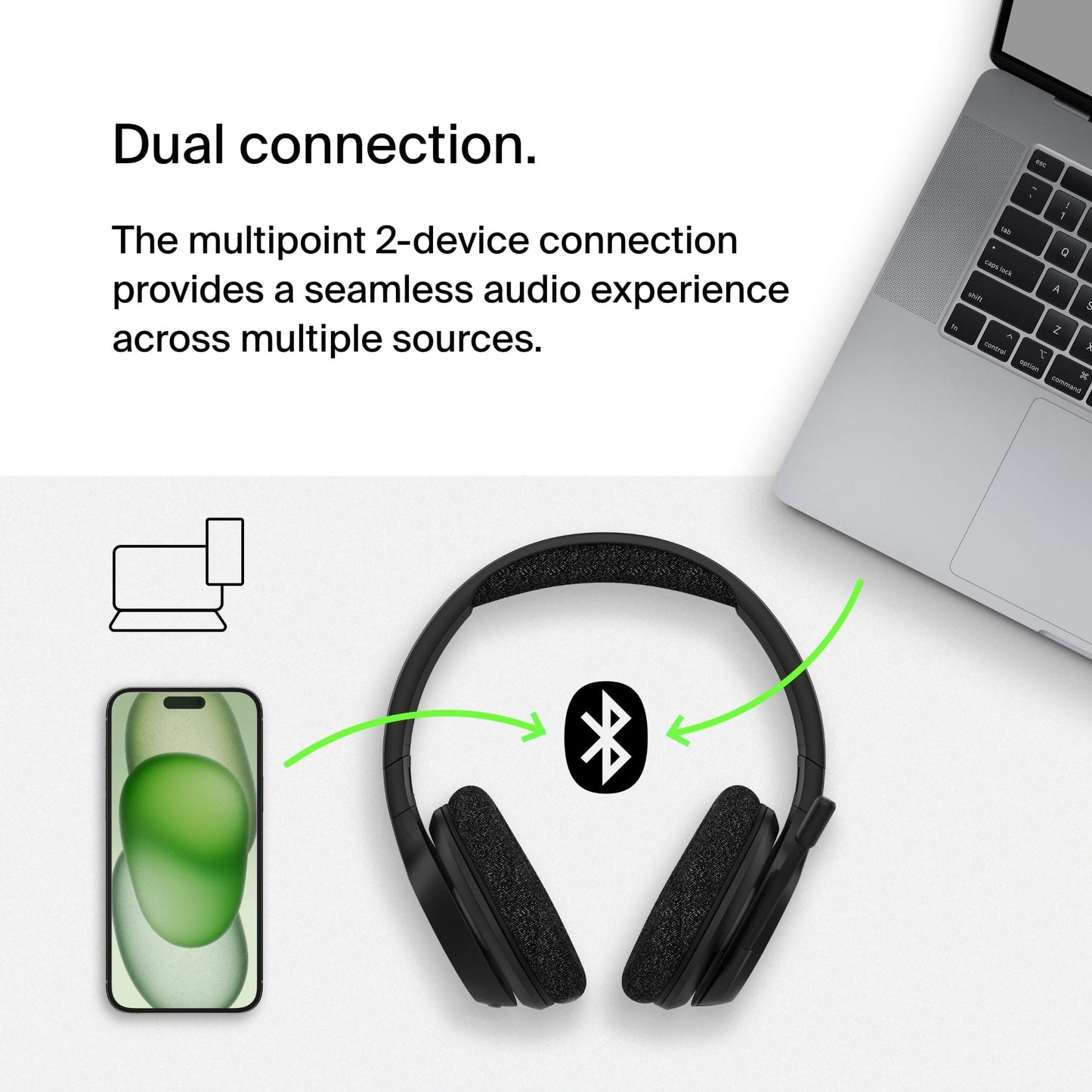 Belkin SoundForm Adapt Wireless headset with microphone, Wireless headphones with Built-In Boom Mic, Multipoint Connection, ENC, 65+H Bluetooth computer over ear headphones for PC, laptop, office