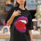 Women's Oversized Baggy Fit Printed Short Sleeve T-Shirts (UK, Alpha, S, Regular, Regular, Black : Lips Printed T-Shirt)