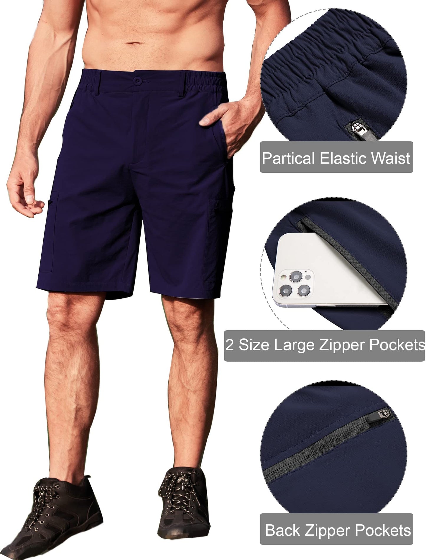 COOFANDY Men Hiking Cargo Shorts Quick Dry Stretch Fishing Shorts Lightweight Golf Shorts with Multi Zipper Pockets