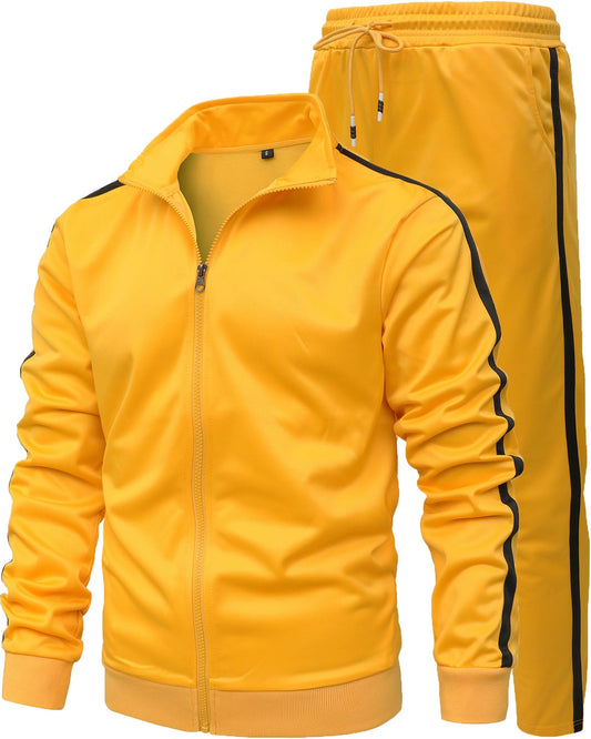 GXAMOY Men's Athletic 2 Pieces Tracksuit Casual Full Zip Jogging Sweat Suit Workout Sports Set Sportswear Yellow(TZ001) XL