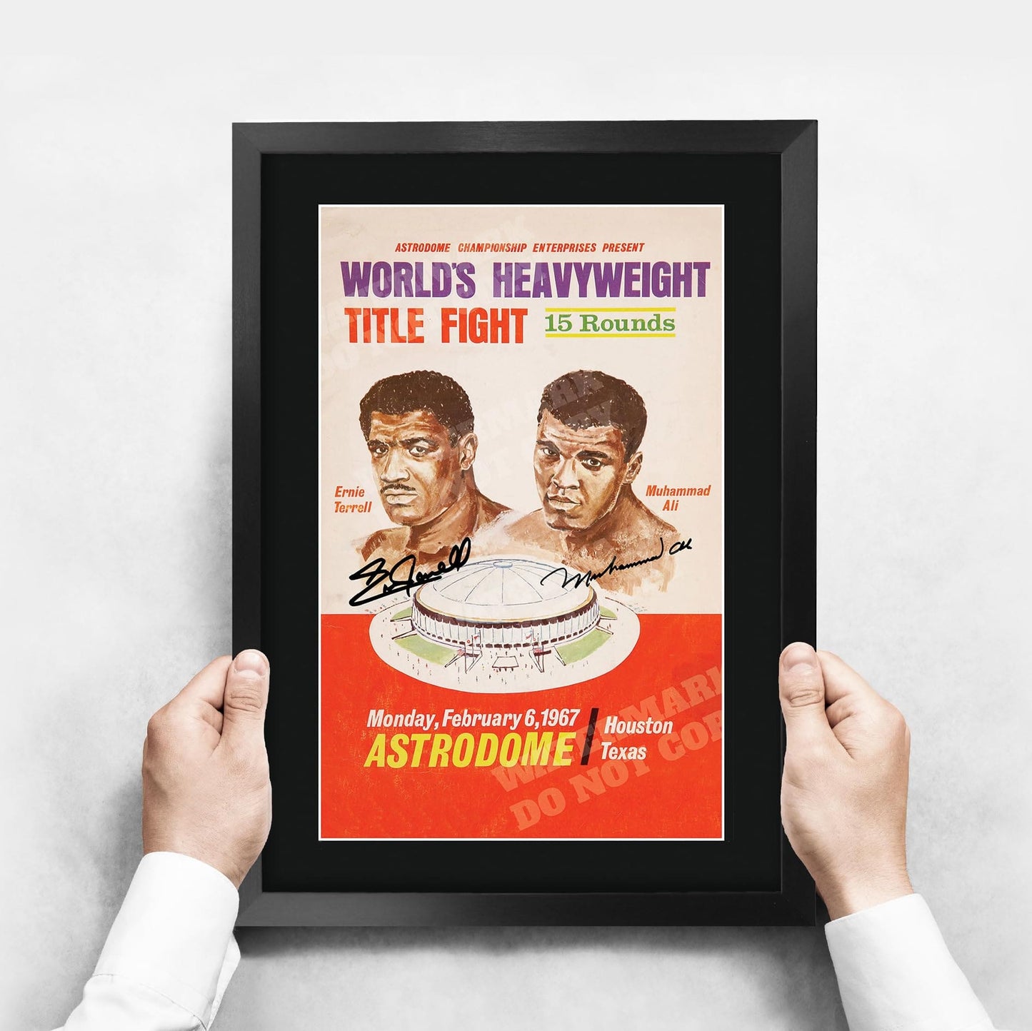 HWC Trading FR A3 Ernie Terrell v Muhammad Ali 1967 Bout Gifts Printed Signed Autograph Poster for Boxer Memorabilia Fans - A3 Framed