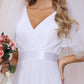 Ever-Pretty Women's Elegant Double V Neck A Line Empire Waist Short Sleeve Long Chiffon Wedding Dresses White 18UK