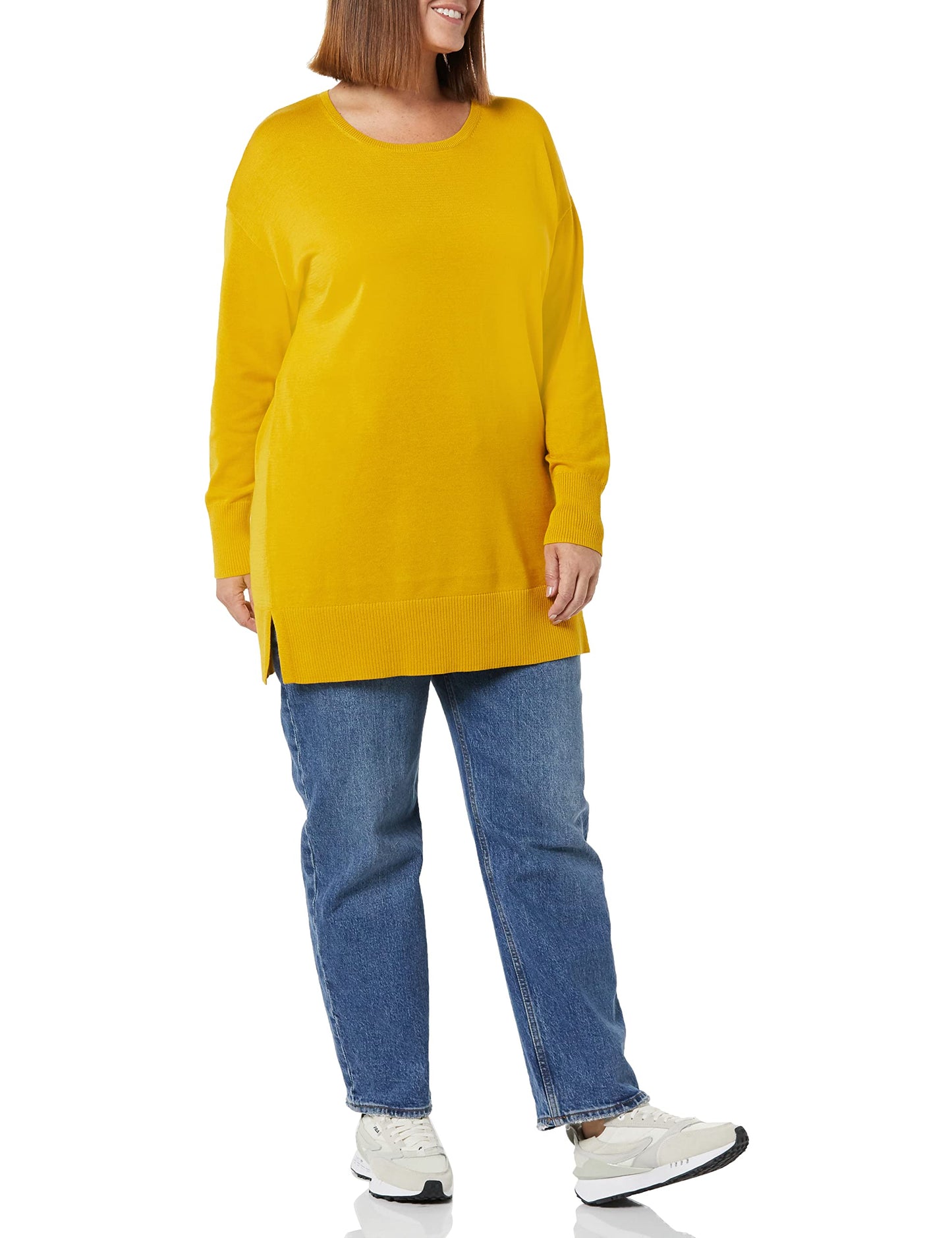 Amazon Essentials Women's Lightweight Long-Sleeved Scoop Neck Tunic Jumper (Available in Plus Size), Mustard Yellow, L