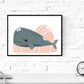 Nacnic Pack four posters with illustrations of whales. Sheets with children's images of whales. Whales in the sea gray orange and pink. A3 size unframed