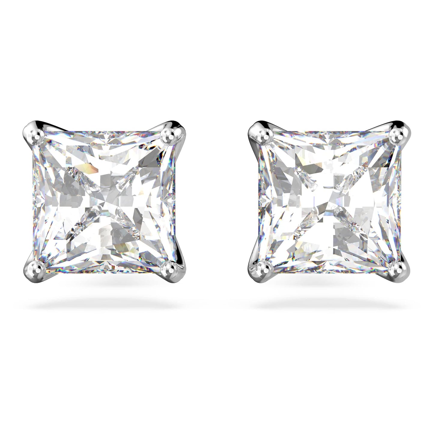 Swarovski Attract stud earrings, Square cut, White, Rhodium plated