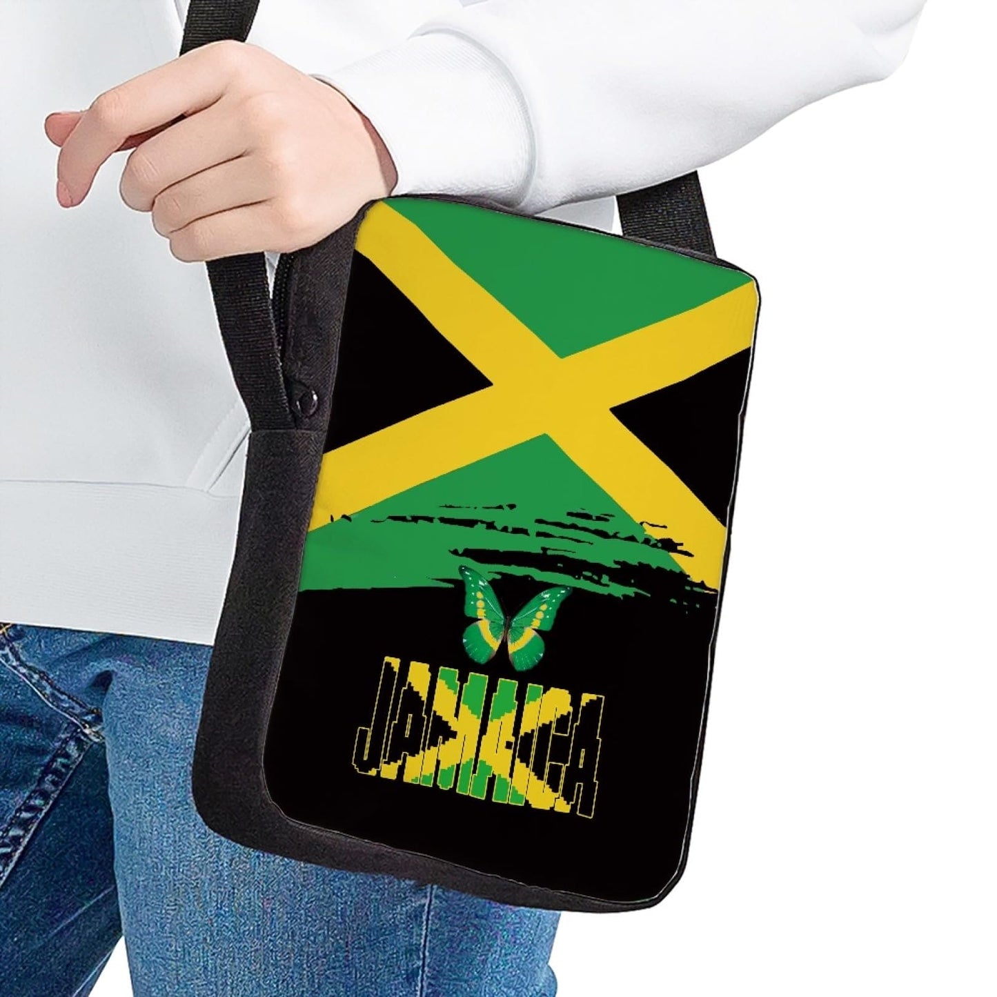 HUGS IDEA Mini Cross-Body Bag Jamaican Flag Butterfly Print Small AdjustableShoulder Messenger Handbag Casual Cellphone Purse