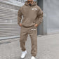 Mens 2 Piece Linen Suit Jogging Suits Sports Suit Hooded Long Sleeves Sweatshirt + Drawstring Slacks with Pockets Outfit Track Suit Sportswear for Gym Running Exercise Fitness Xmas Gift Khaki