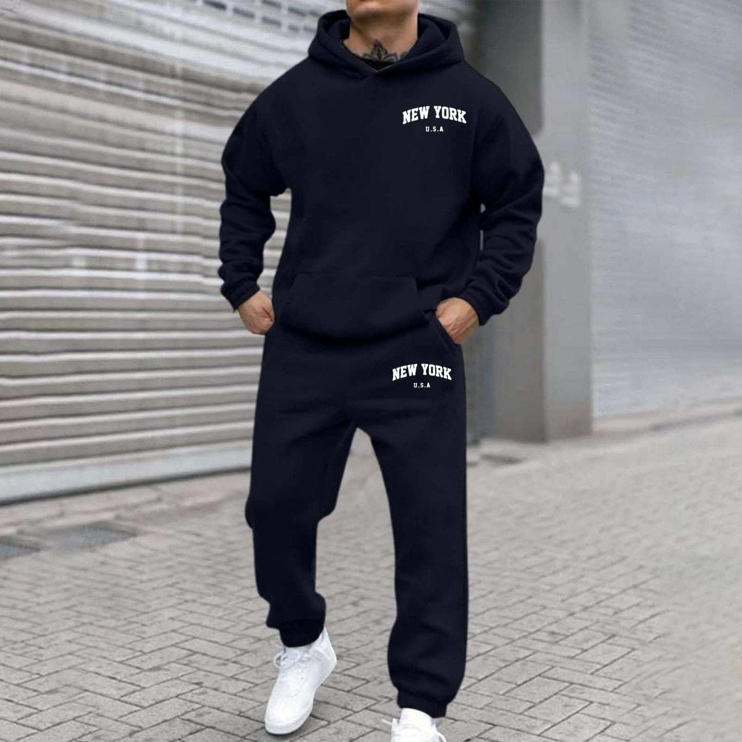 Mens Sport Wear Set Unisex Sport Tracksuits Sweatsuits Solid Two-Piece Outfits Casual Long Sleeve Pullover Hoodies Sweatshirt and Sweatpants Set Jogging Suit Gym Tracksuit Mens Full Set Xmas Gift