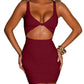 Kaximil Women's Sexy Bodycon Sleeveless Cut Out Ruched Tank Mini Club Party Dresses, Small, Wine Red