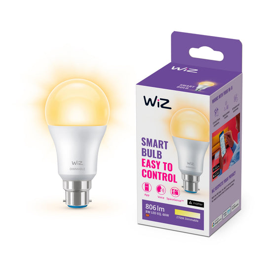 WiZ Smart Bulb, White B22 60W, Dimmable Dynamic Scenes, Smart LED WiFi Works with Alexa,Google Assistant & HomeKit, App Control for Livingroom, Energy Monitoring, Halloween & Christmas Decorations