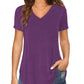 Florboom Women Casual Blouse V Neck Curved Hem Tunic Tops Summer Shirts, Purple 12 14