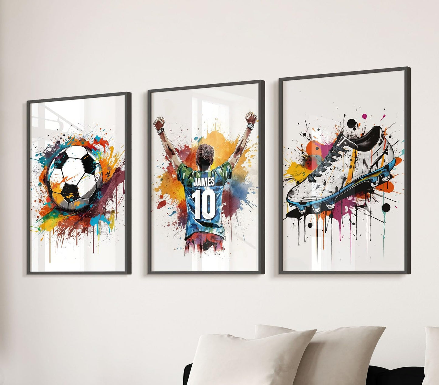 Personalised Football Wall Art Prints Personalised Football Prints Boys Bedroom Decor, Kid Bedroom Football Decor, Football Shirt Name Print (A3, Multi)