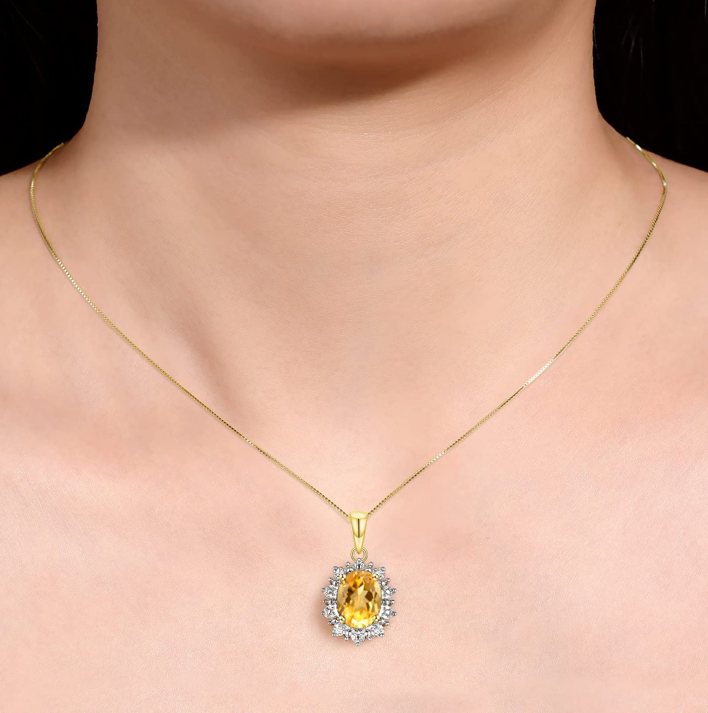 RYLOS Women's Yellow Gold Plated Silver Princess Diana Ring & Pendant Set. Gemstone & Diamonds, 9X7MMCitrine November Birthstone. 2 PC Perfectly Matched Jewelry.