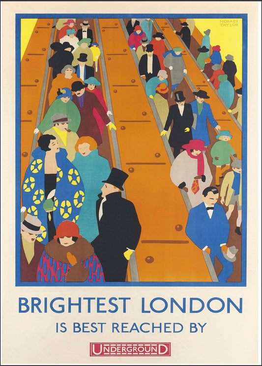 RPW Vintage travel Poster THE BRIGHTEST LONDON IS REACHED BY UNDERGROUND 1920's Wall Art Poster A4 and A3 size 250gsm Gloss Borderless print (A3)