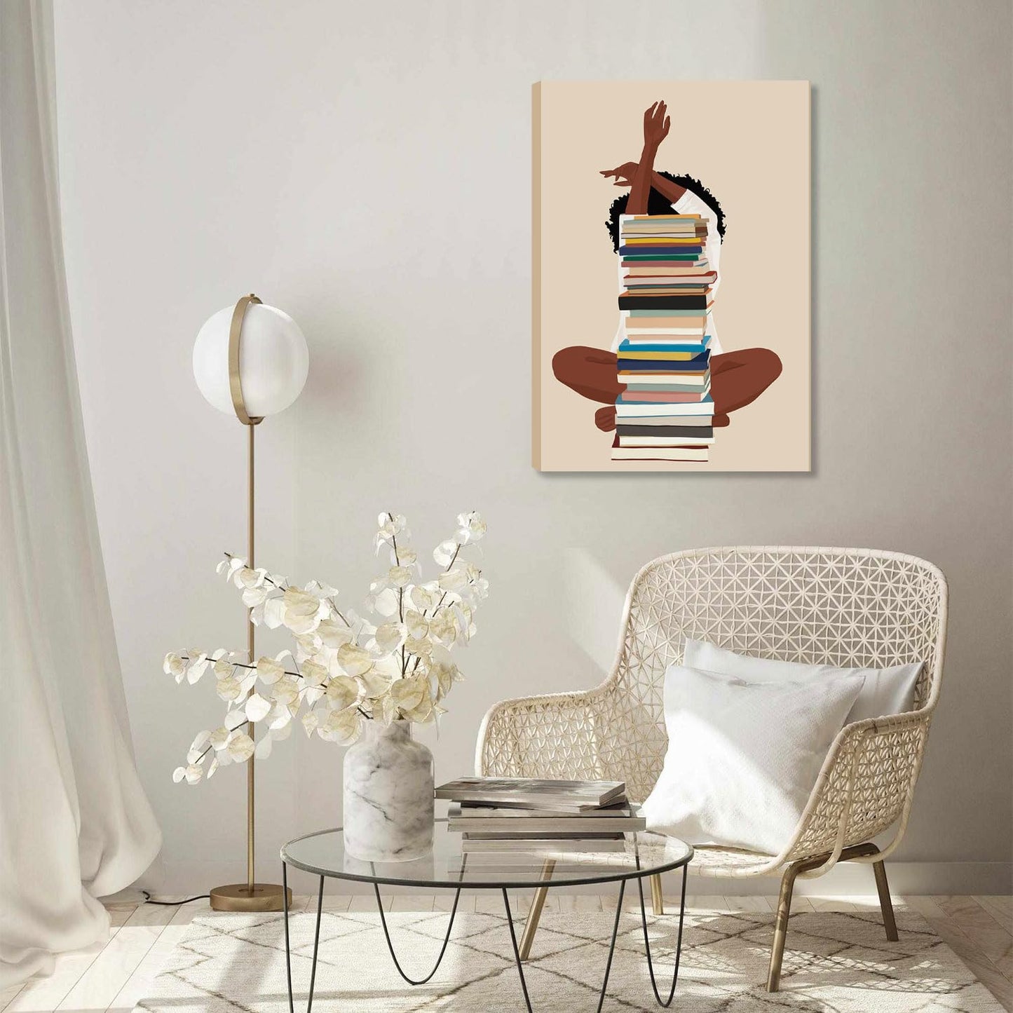 African American Books Wall Art, Black Girl Canvas Poster Prints, Book Lover Painting Wall Art, Modern Black Woman With Book Art Wall Decor for Bedroom Living Room - Framed 12x16 In