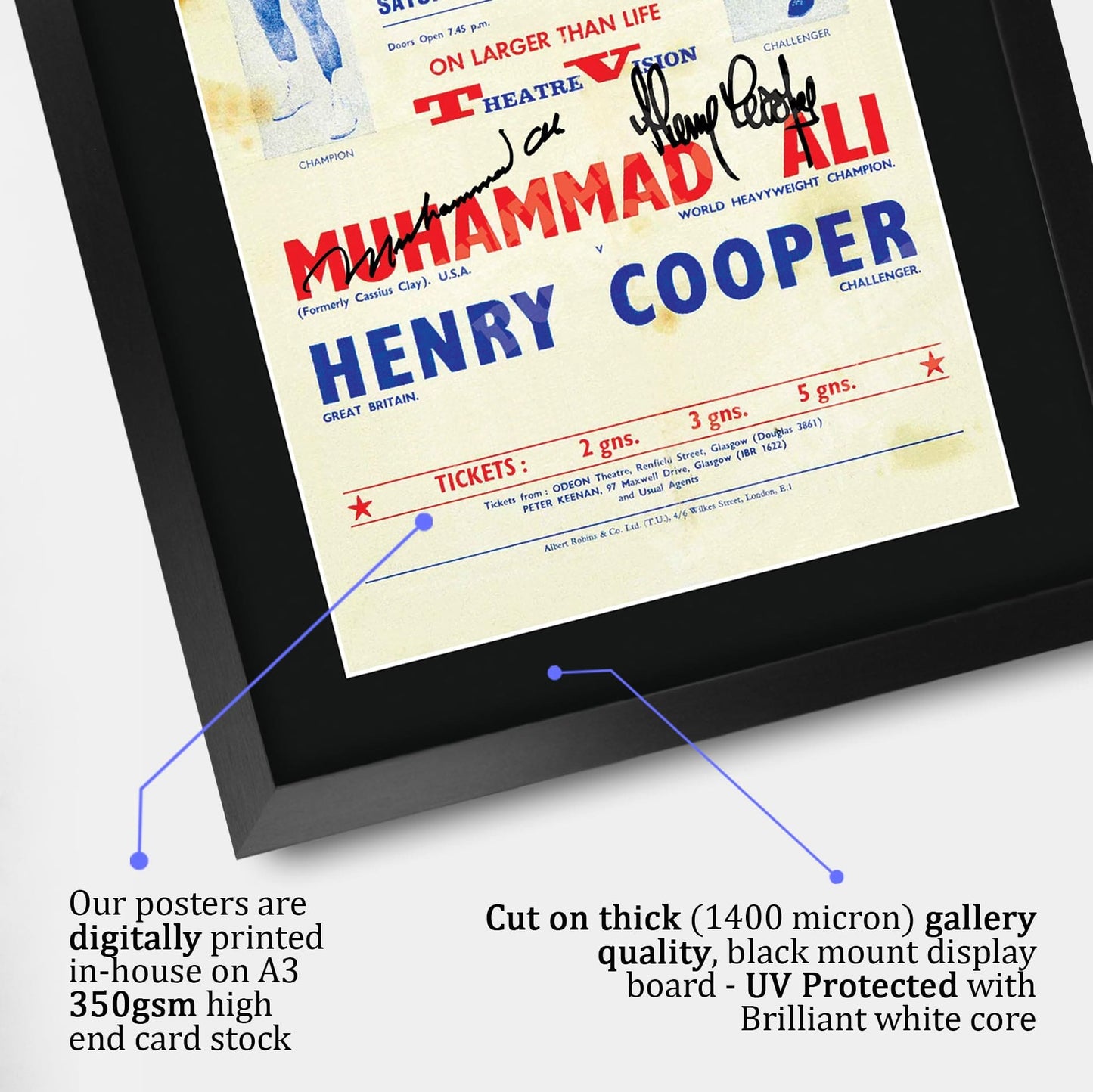 HWC Trading FR A3 Henry Cooper v Muhammad Ali 1966 Bout Gifts Printed Signed Autograph Poster for Boxer Memorabilia Fans - A3 Framed