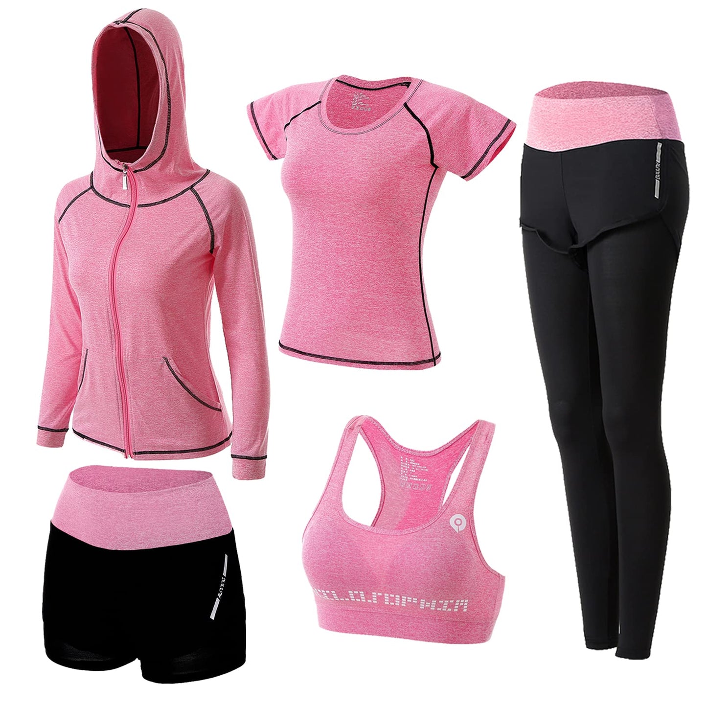 ZETIY Women's 5pcs Yoga Suit Sweatsuit Women's Activewear Sets Sport Yoga Fitness Clothing Ladies Workout Outfit Sportsuits for Running Jogging Gym