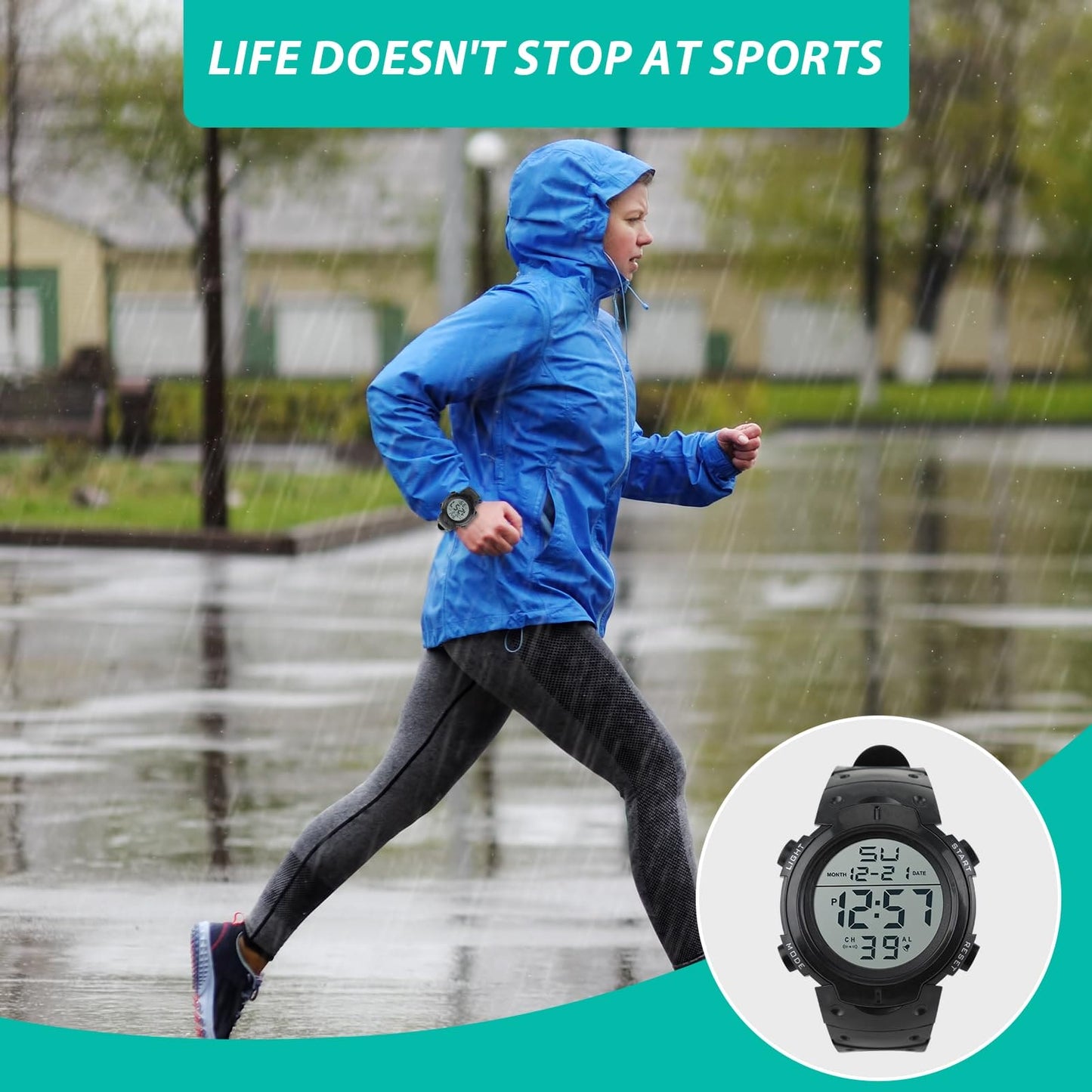 Digital Sport Watch Mens Women, LED Backlight Luminous Waterproof Wrist Watches with Alarm, Countdown Referee Stopwatches for Adult Children Sports Outdoors Swimming Running Climbing Camping, Black