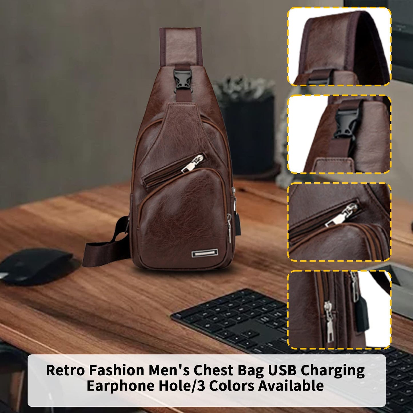 Clearance Leather Sling Crossbody Bag for Men Women Shoulder Chest Bags with USB Charging Port Outdoor Travel Hiking Daypacks Deals Of The Day Under 5 Dollar Items