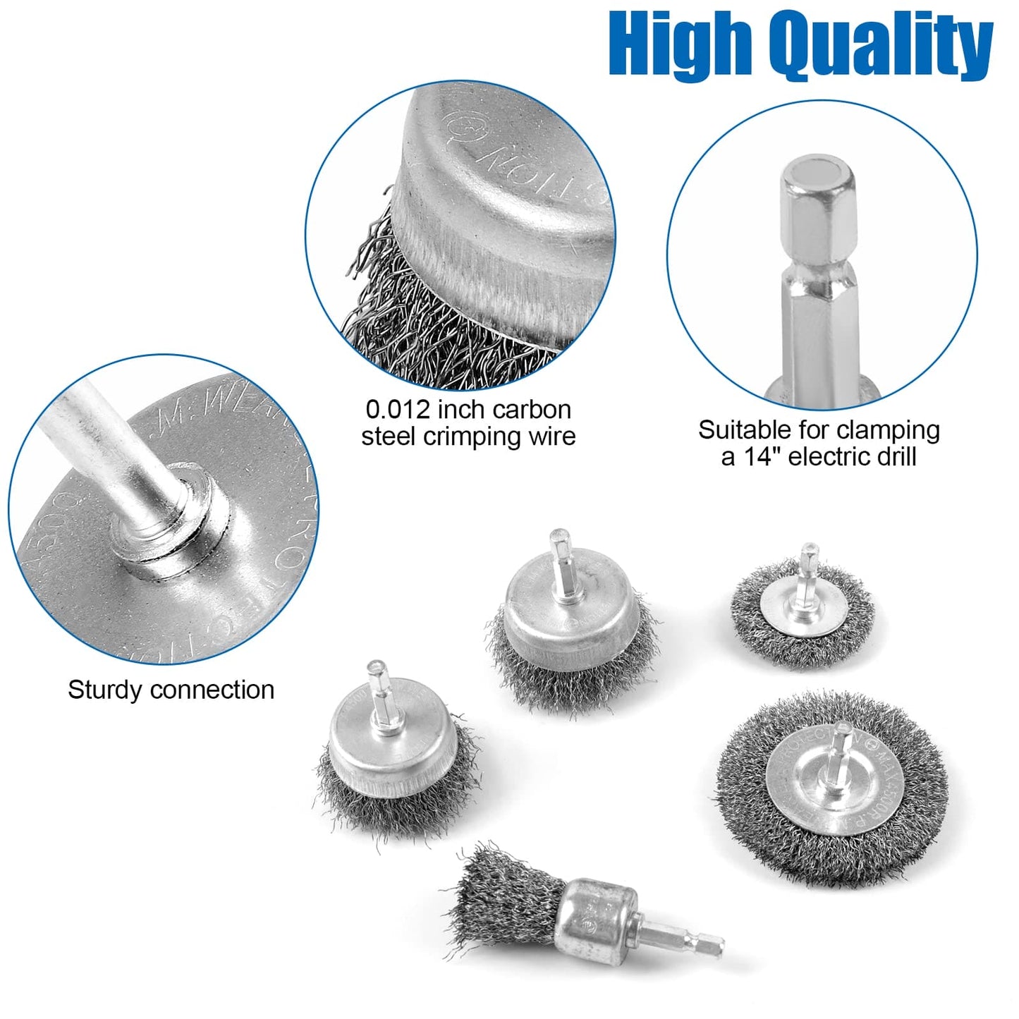 Wire Brush for Drill, Wire Wheel Brush Cup Set, Drill Wire Brush for Drill 1/4 Inch Arbor for Cleaning Rust, Stripping and Drill Attachment（Hexagonal）