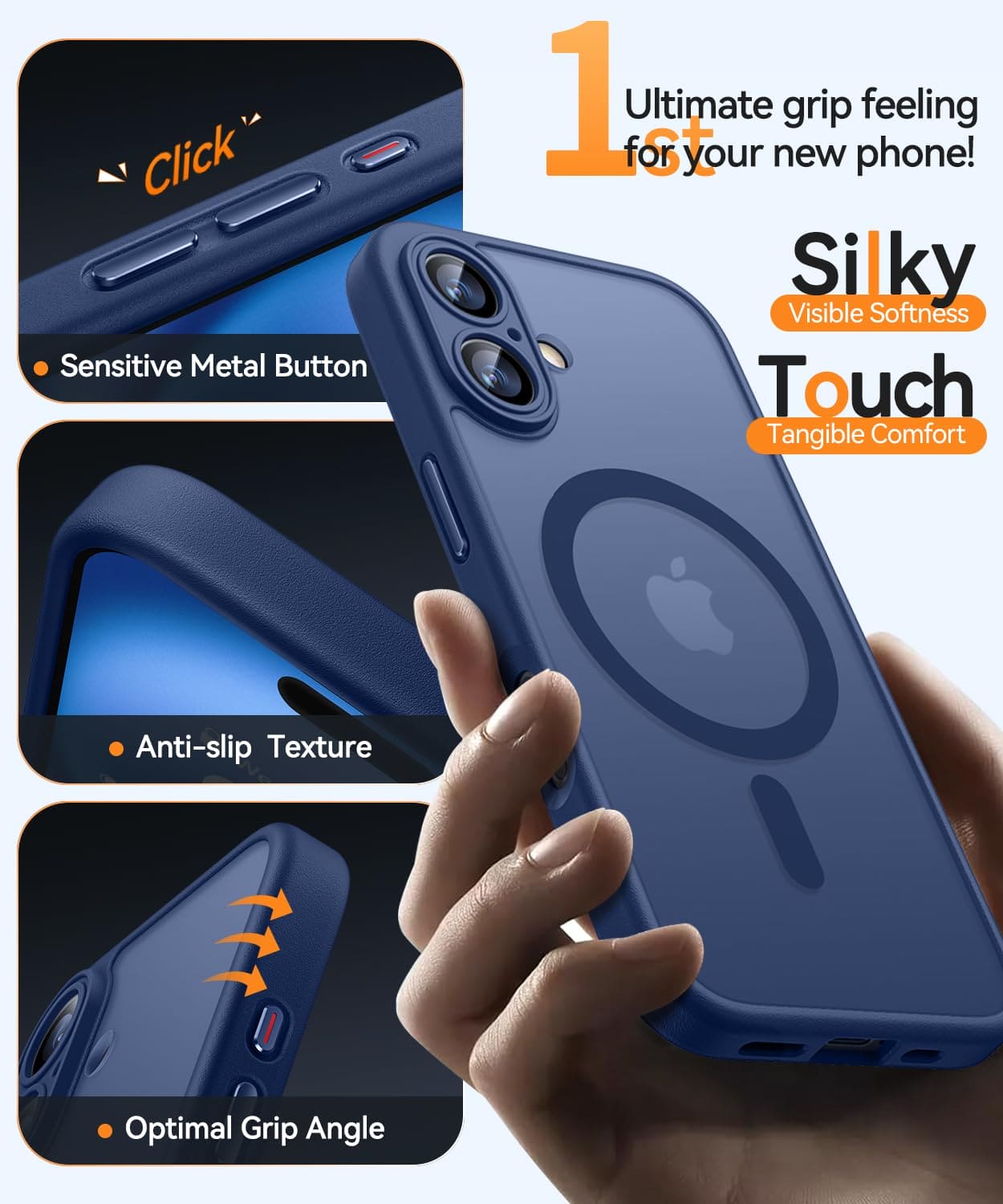 CANSHN Magnetic for iPhone 16 Case, Upgraded [Full Camera Protection] [Compatible with Magsafe] [Translucent Matte] Shockproof Protective Phone Case for iPhone 16 6.1" - Deep Blue