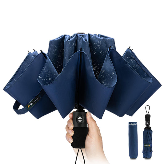 Compact Travel Umbrella Windproof Strong- Automatic Inverted Folding Umbrellas for Wind and Rain, 210T Teflon Coating 105cm Span - 10 Ribs Blue Portable Umbrella for Men and Women