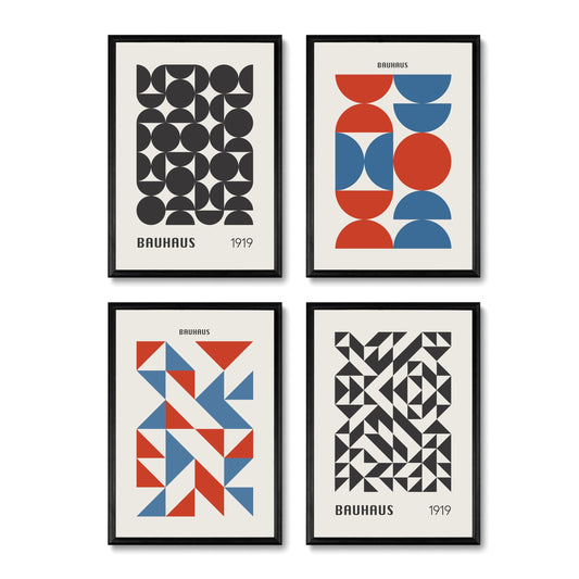 Studio Moien Bauhaus Vintage Poster Set - 4 Art Prints in Blue, Red, Black, White, Beige - Wall Arts - Unframed 250 gsm Matt Museum Quality (DIN A3 (29.7 x 42 cm)