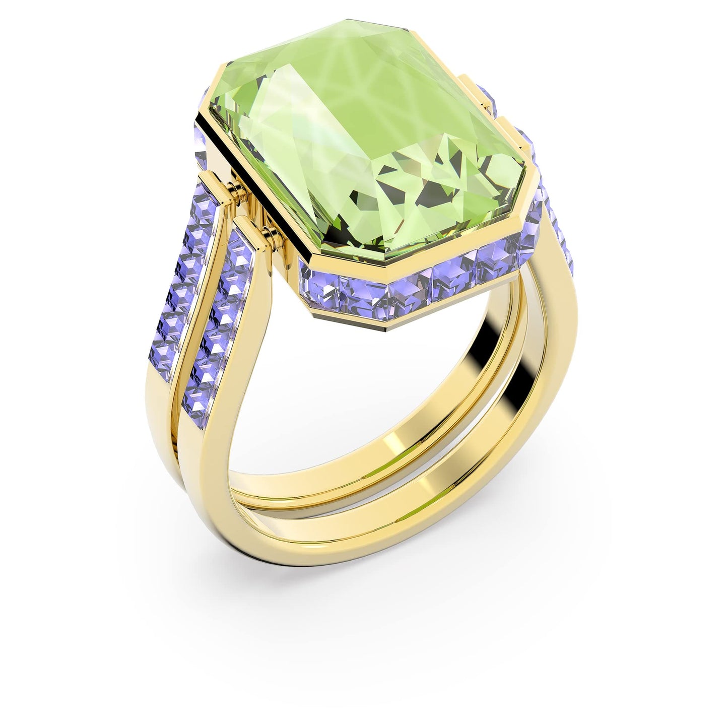 Swarovski Orbita Ring, Reversible Ring, Green Crystals in Two Tonal Shades in a Gold Tone Plated Setting, from the Orbita Collection, Size 58