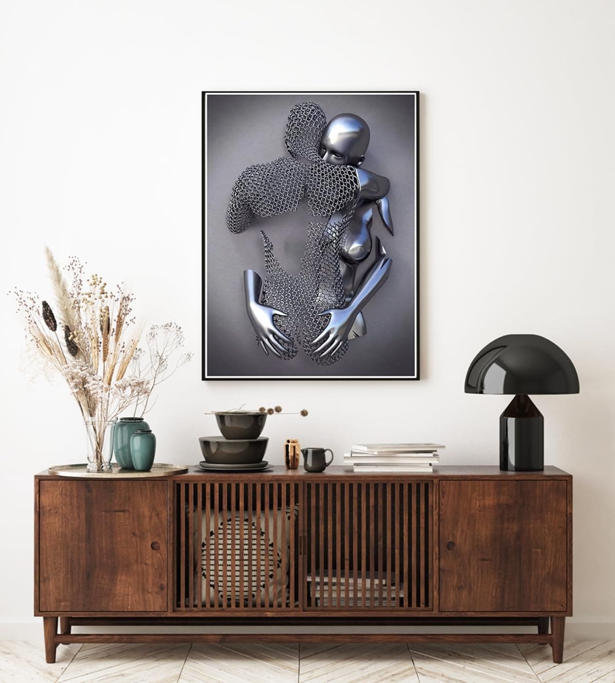 PYNVDD Romantic Hugging Couple Sculpture Poster, 3D Lovers Sculpture Poster, Metal Figure Statue, Art Canvas Painting - Without Frame (3 Pieces, 20 x 30 cm, Figure-3)