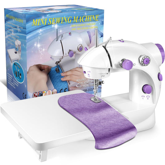 Sewing Machine with Folding Extension Table, Dual Speed & Built-in Sewing Light Small Sewing Machine, Electric Portable Sewing Machine for Beginners and DIY, Home and Travelling Use