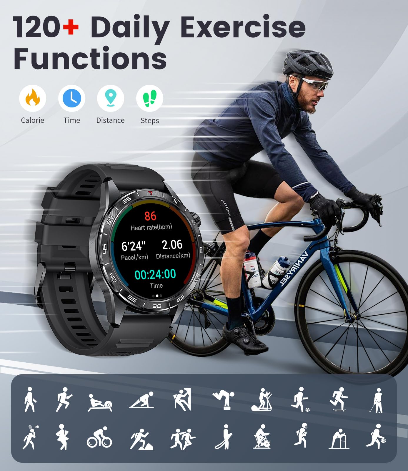 FOXBOX Smart Watch for Men (3 Straps),1.43'' AMOLED Fitness Waterproof Smartwatch,100+ Sport Modes with Bluetooth,Heart Rate, Sleep Calorie Blood Oxygen Monitor for Android iOS 400mAh Black