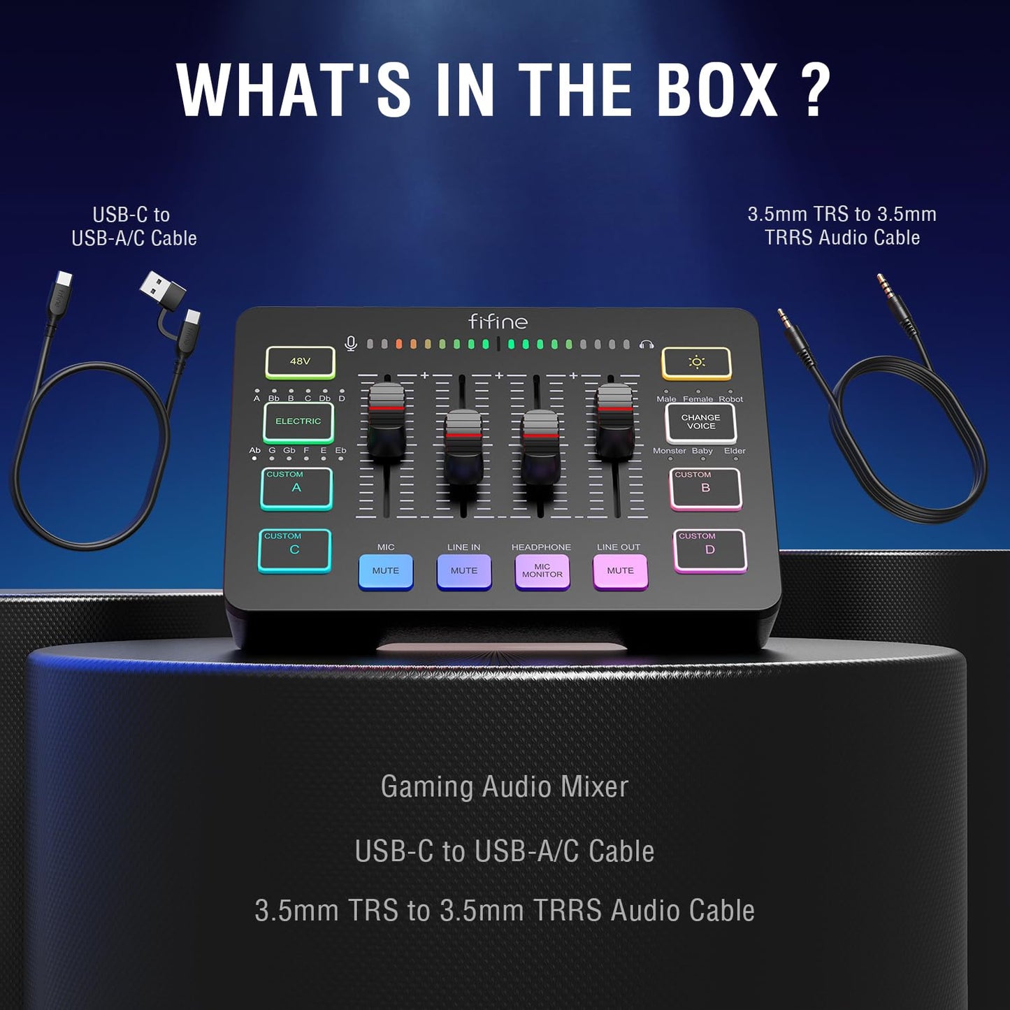 FIFINE Gaming Audio Mixer for Streaming, RGB PC Audio Interface, DJ Mixer with XLR Microphone Interface, Volume Fader, Individual Channel Design, Customized Sound for Podcast, Recording, Vocal-SC3