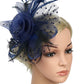 QDC Fascinators Hat for Women Tea Party Headband Kentucky Derby Hats Cocktail Flower Mesh Feathers Headwear Hair Clip for Wedding (Darkblue)