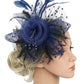 QDC Fascinators Hat for Women Tea Party Headband Kentucky Derby Hats Cocktail Flower Mesh Feathers Headwear Hair Clip for Wedding (Darkblue)