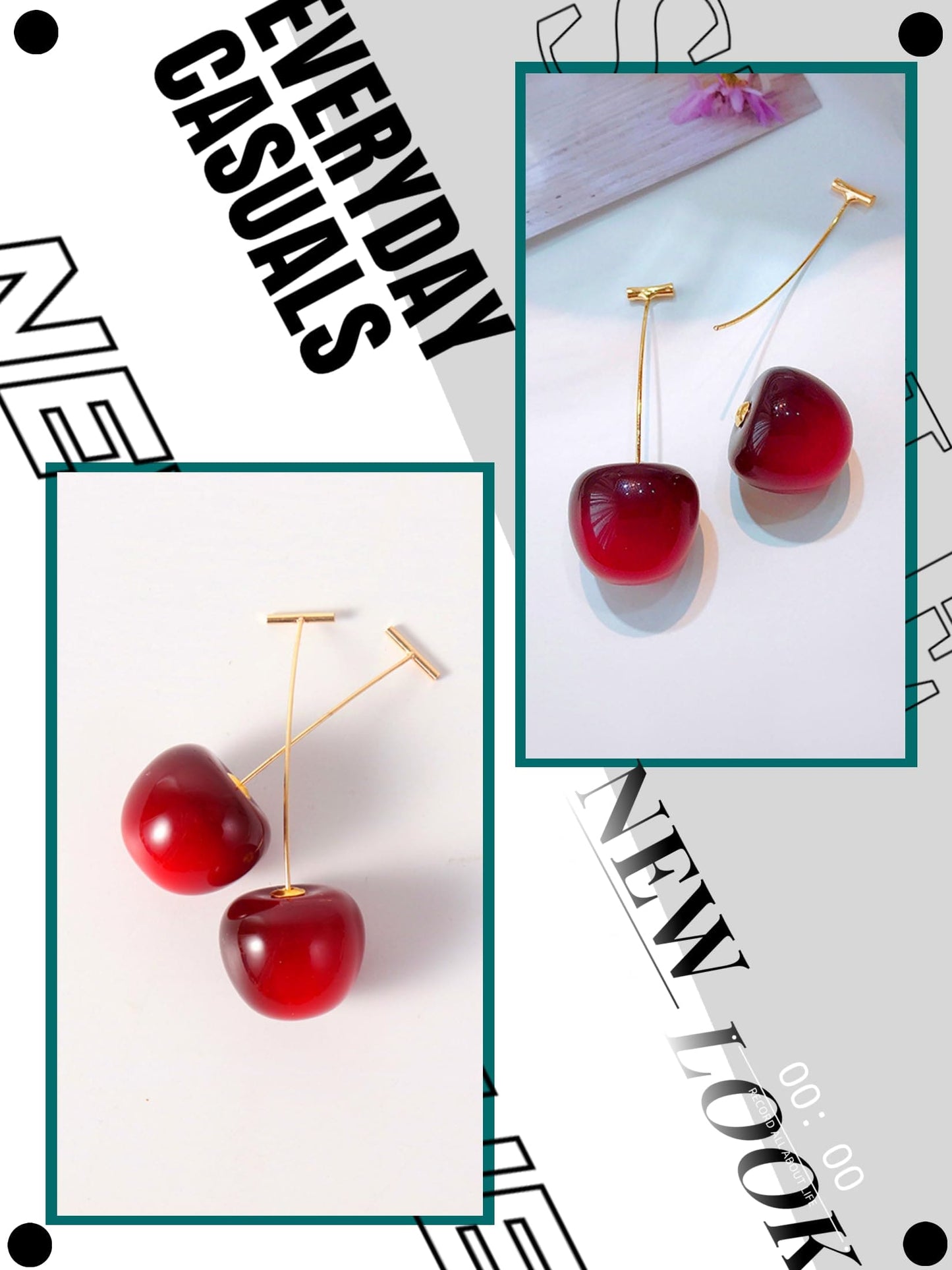 GAUEIOUR Red Cherry Earrings for Women, Cute Fruit Super Sweet Long Earrings, Women's Personalized Resin Alloy Earrings, Jewelry Gifts