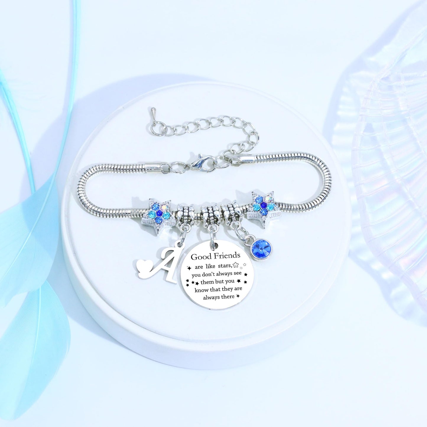 COEROW Women Bracelets with Initial Letters-Personalized Gift for Good Friends,Friendship Starfish Bracelet and Girls Bracelets -Name Bracelets Give BFF Sister Colleague Daughter Jewellery (A)