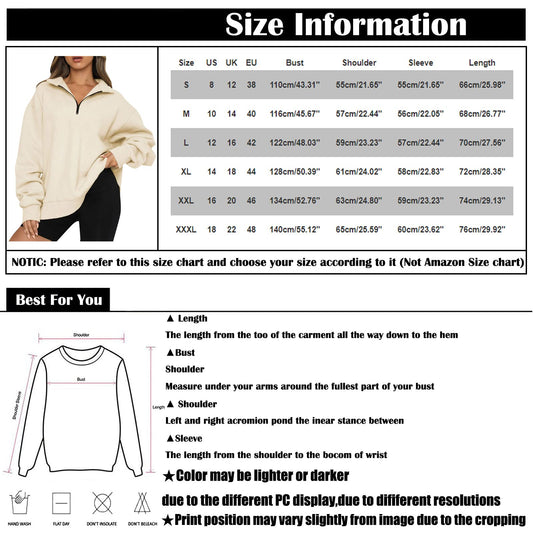 FANGJIN Sweatshirt for Women UK Long Sleeve Solid Color 1/4 Zip Lapel Collar Tops for Women UK Winter Fashion Casual Drop Shoulder Jumpers Womens Clothes Blue Size XL