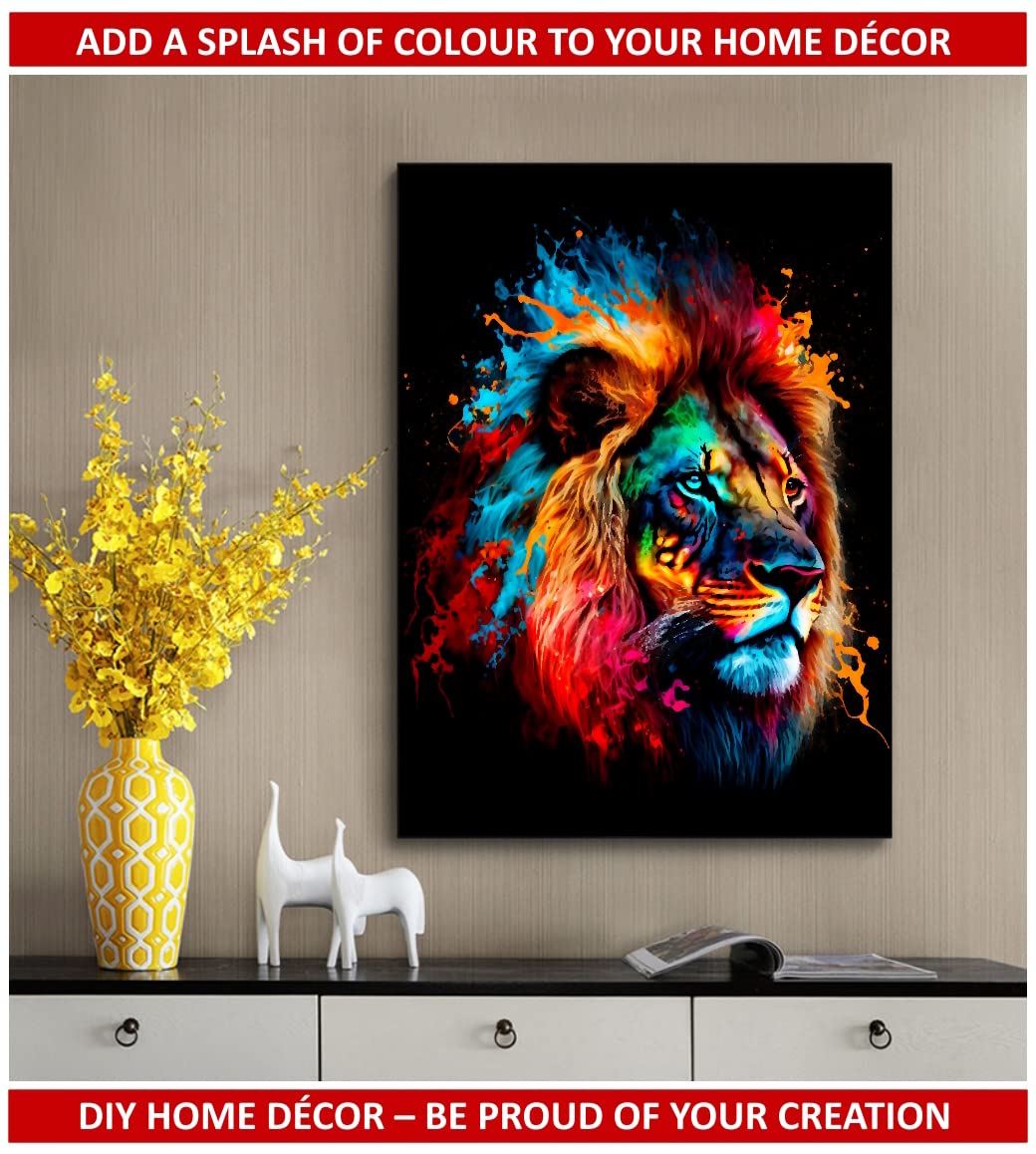 CRAFTIDA Paint by Numbers for Adults Painting by Numbers Kits Acrylic Oil Painting Kit 16x20 inch Pre-Printed Canvas (Rainbow Splash Lion)